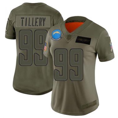 Los Angeles Chargers NFL Football Jerry Tillery Olive Jersey Women Limited  #99 2019 Salute to Service